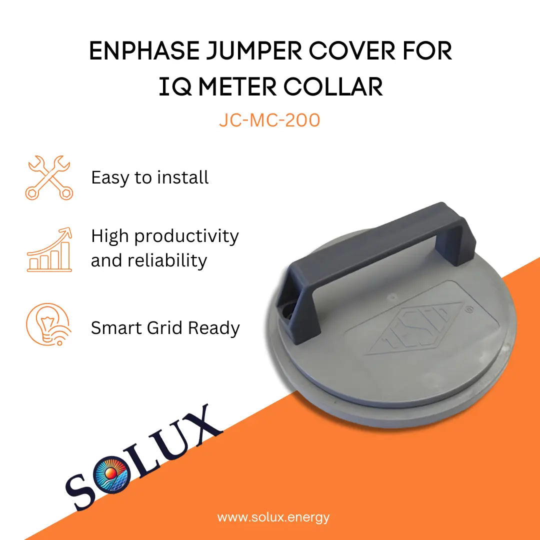 Enphase Jumper Cover for IQ Meter Collar JC-MC-200, a gray circular plastic cover with a black handle.